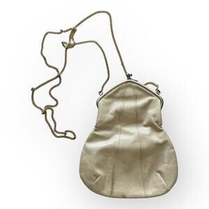 Old Hollywood Quiet Luxury Cream Embossed Leather VTG Crossbody Gold Chain Purse